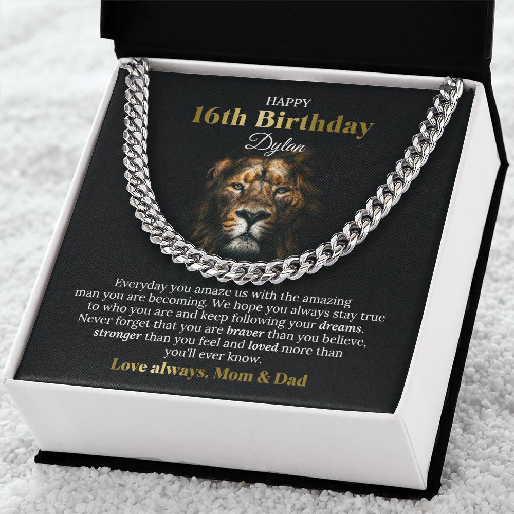 16th Birthday Cuban Chain Necklace Personalized