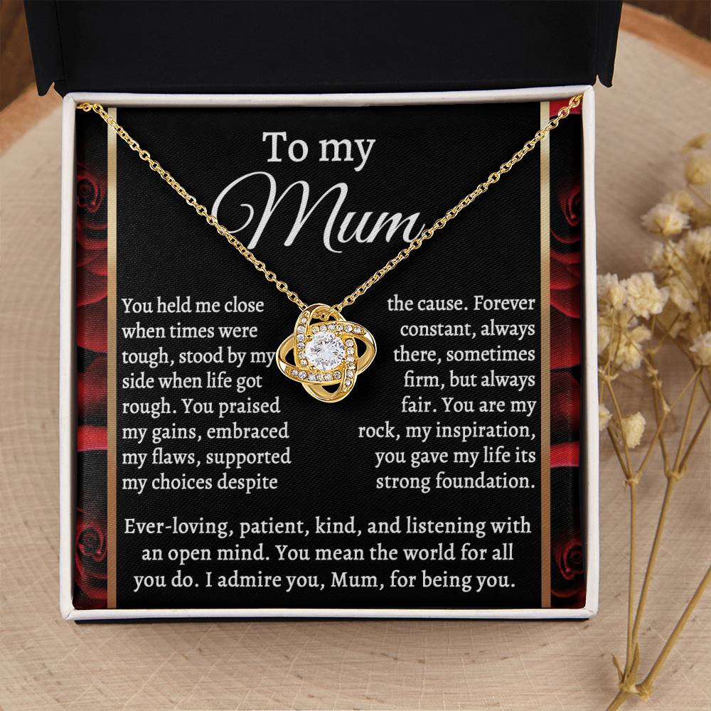 To My Mum – Elegant Love Knot Necklace Gift with Heartfelt Message