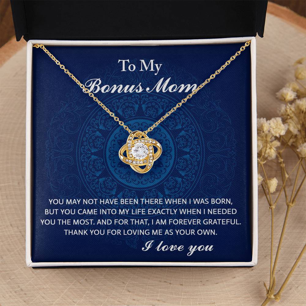 To My Bonus Mom – Love Knot Necklace with Heartfelt Message