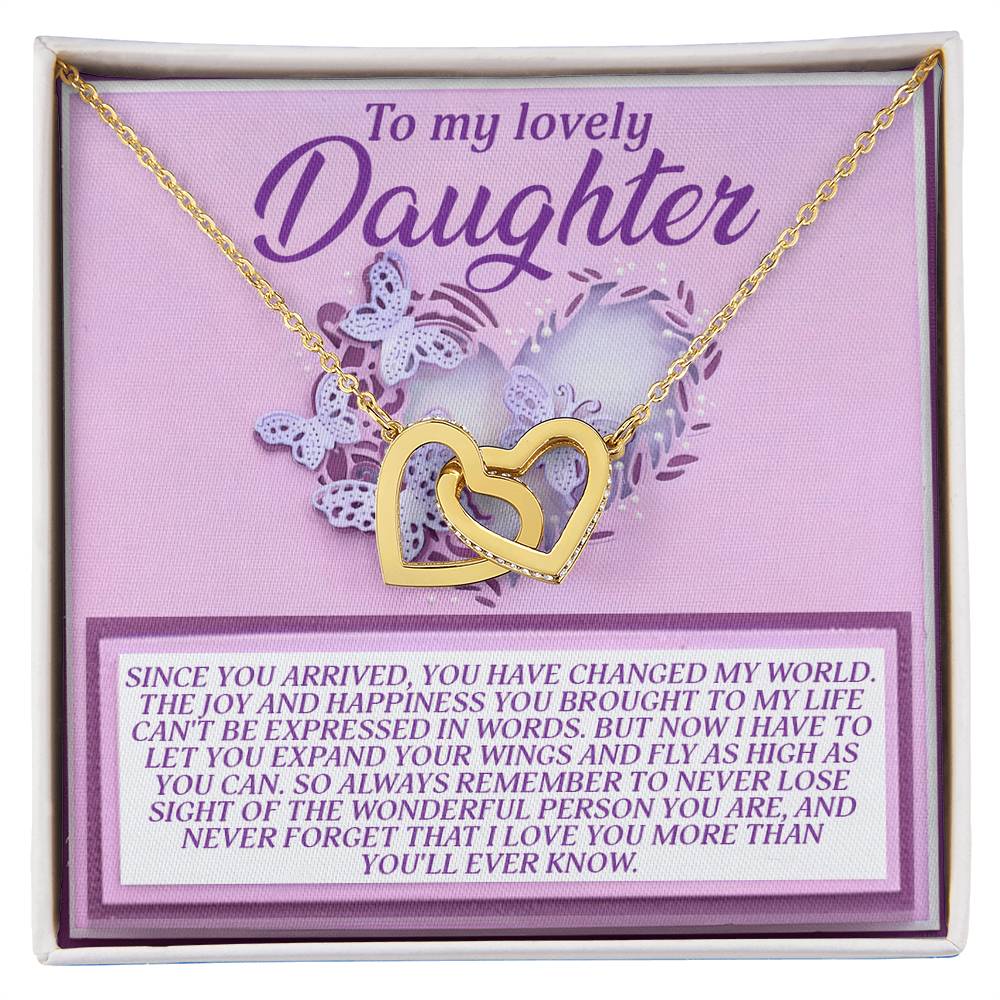 To My Lovely Daughter – Wings to Fly Interlocking Hearts Necklace