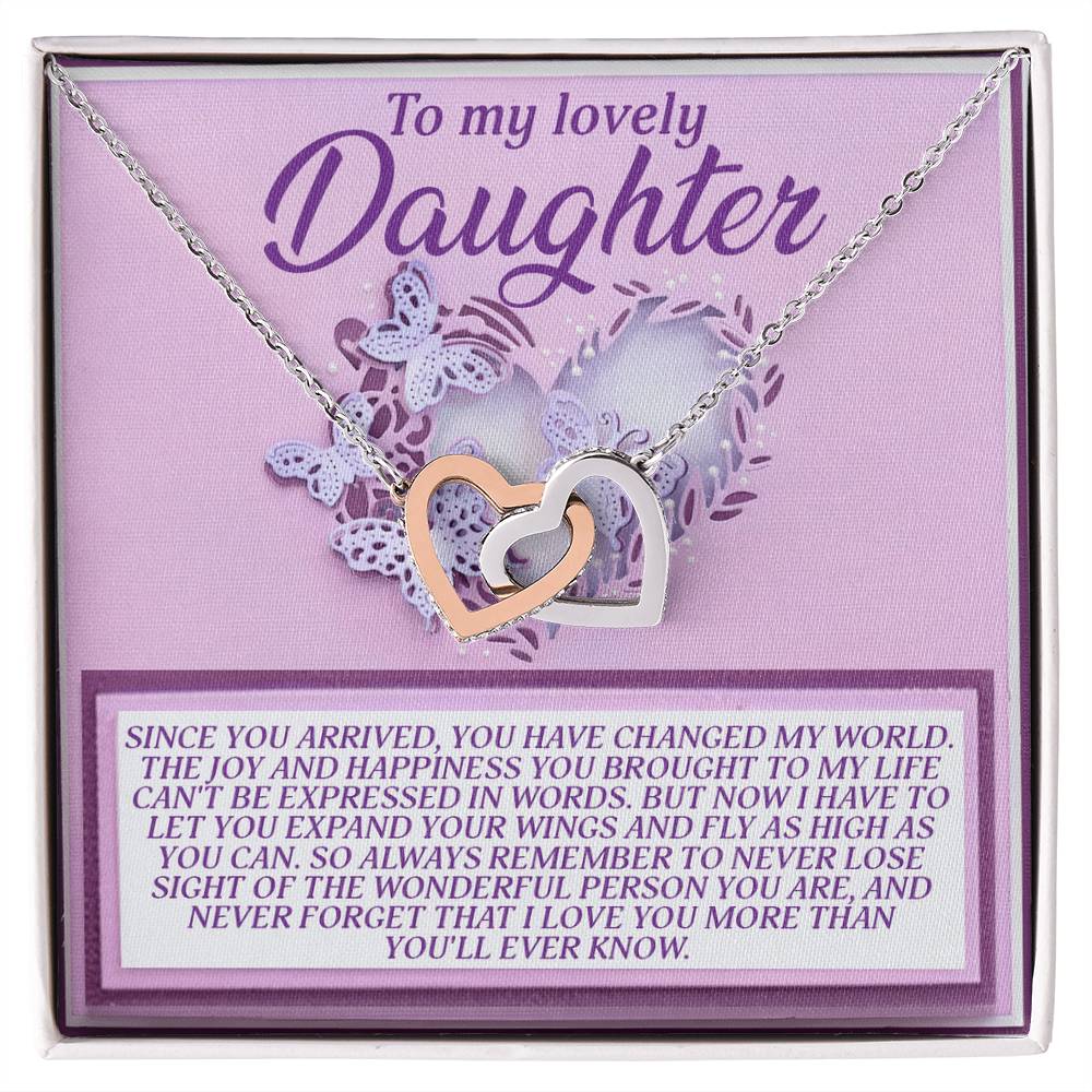 To My Lovely Daughter – Wings to Fly Interlocking Hearts Necklace