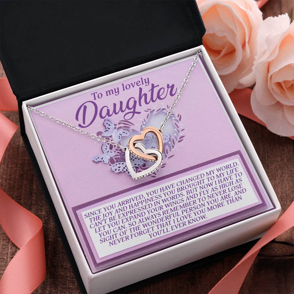 To My Lovely Daughter – Wings to Fly Interlocking Hearts Necklace