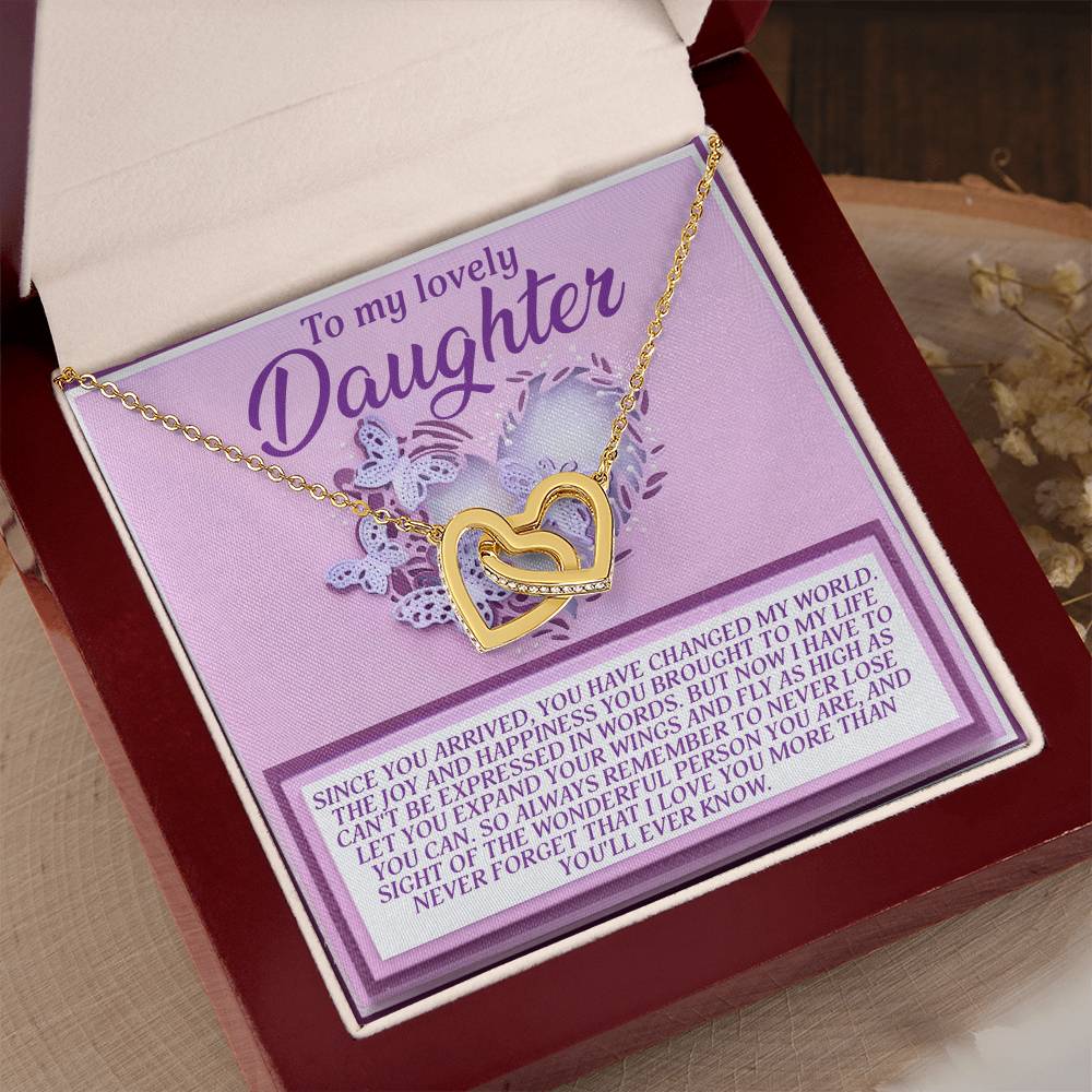 To My Lovely Daughter – Wings to Fly Interlocking Hearts Necklace