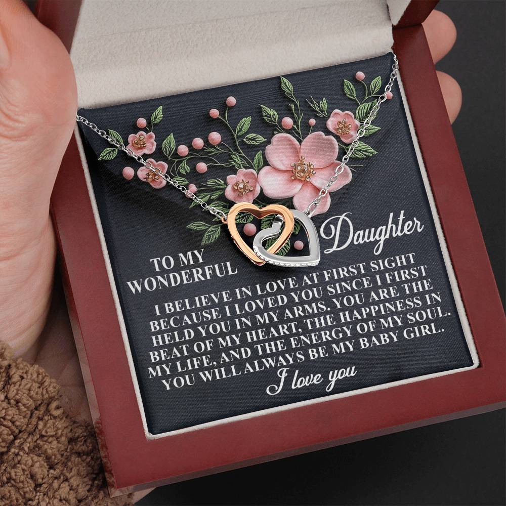 "The Beat of My Heart" – Interlocking Hearts Necklace for Daughter