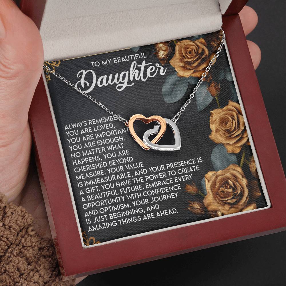 "Your Journey Is Just Beginning" – Interlocking Hearts Necklace for Daughter