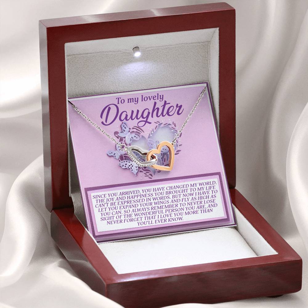 To My Lovely Daughter – Wings to Fly Interlocking Hearts Necklace