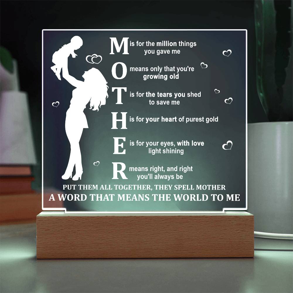 MOTHER – A Word That Means the World to Me | LED Acrylic Plaque