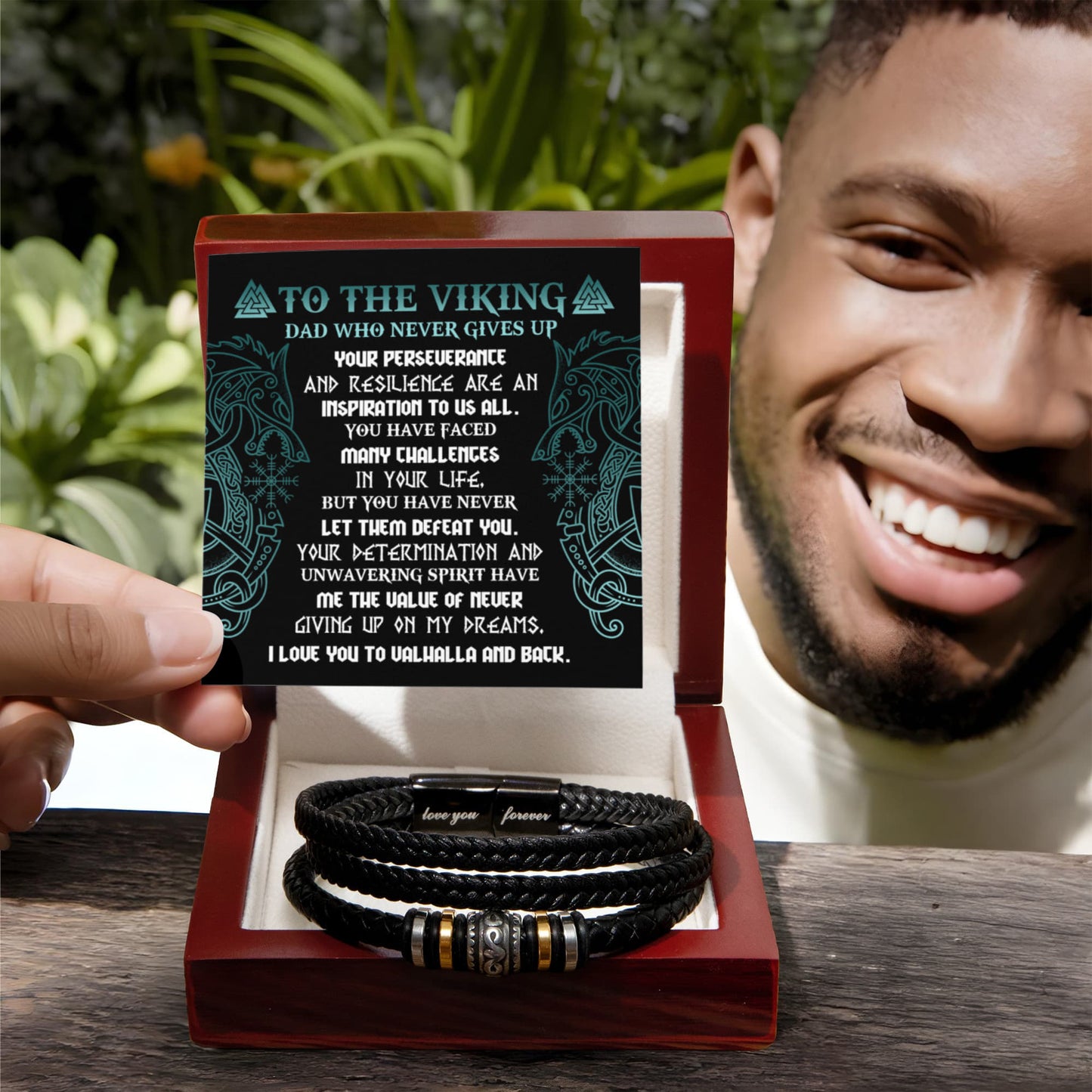 "To the Viking Dad Who Never Gives Up" – Inspirational Bracelet