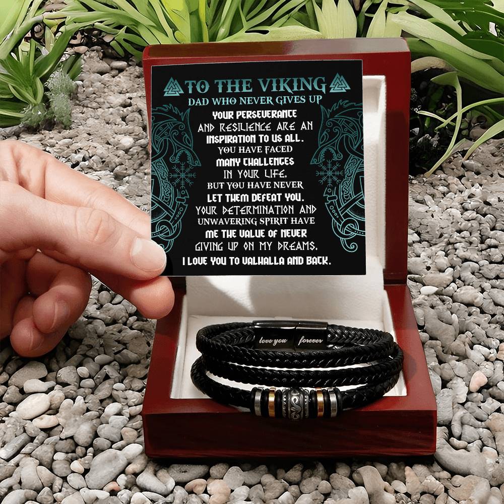 "To the Viking Dad Who Never Gives Up" – Inspirational Bracelet