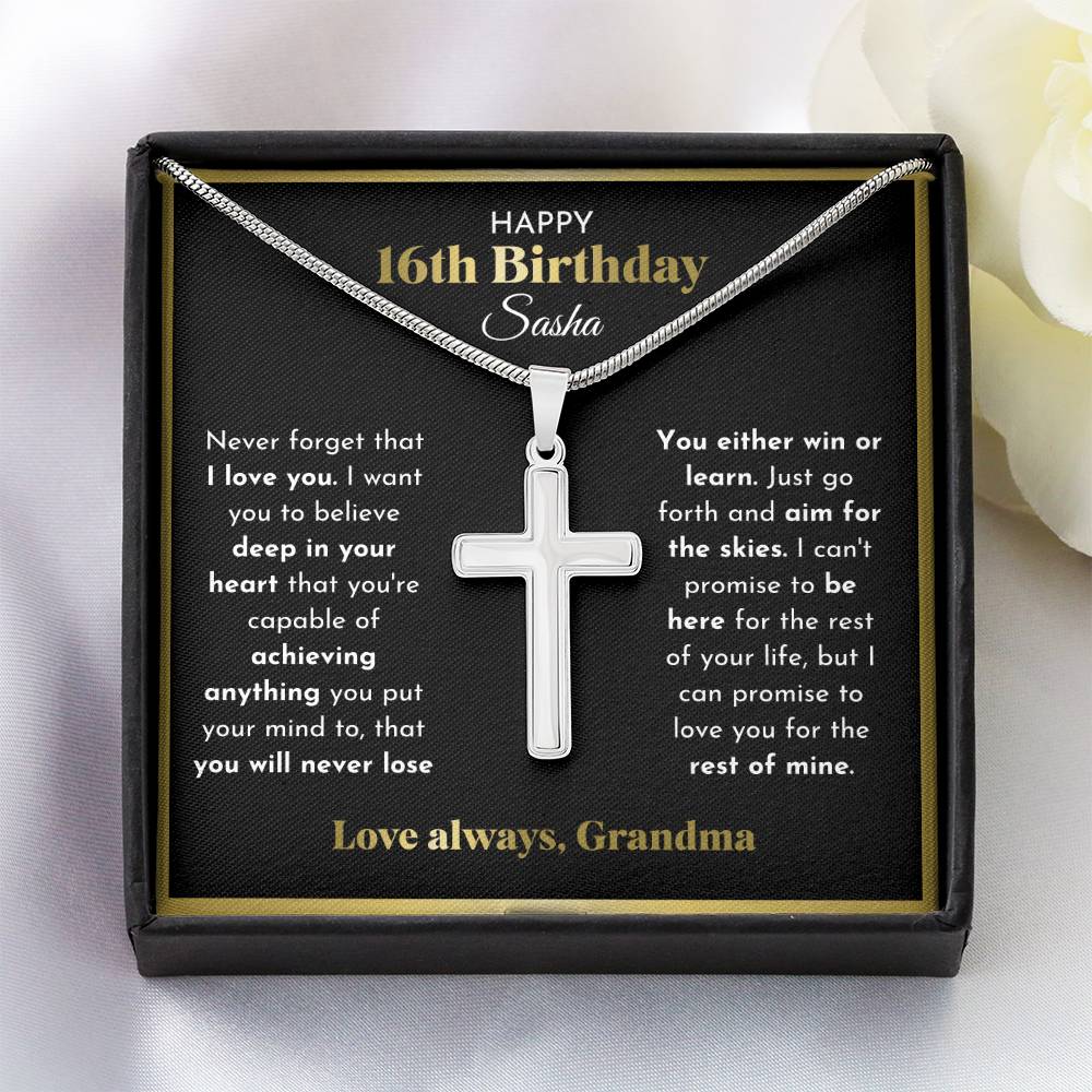 16th Birthday Cross Necklace Personalized