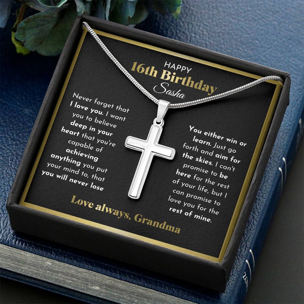 16th Birthday Cross Necklace Personalized