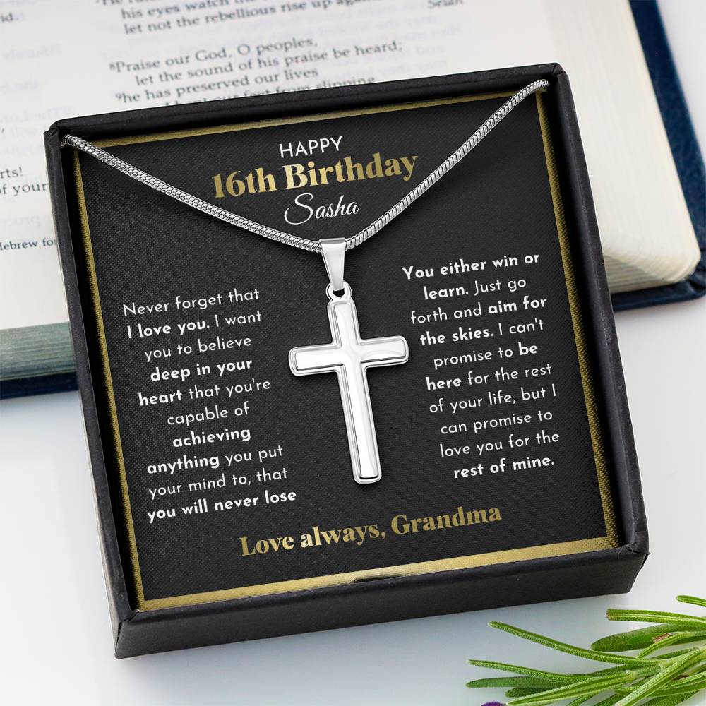 16th Birthday Cross Necklace Personalized