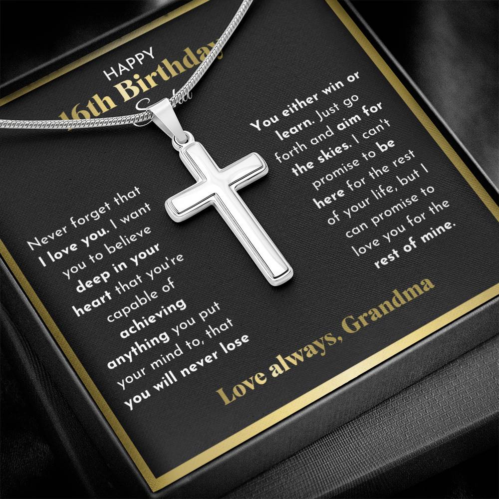 16th Birthday Cross Necklace Personalized