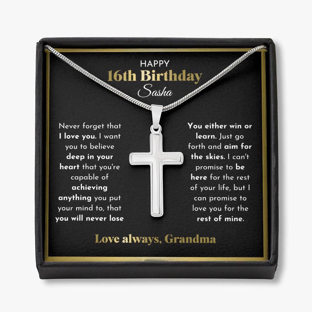 16th Birthday Cross Necklace Personalized