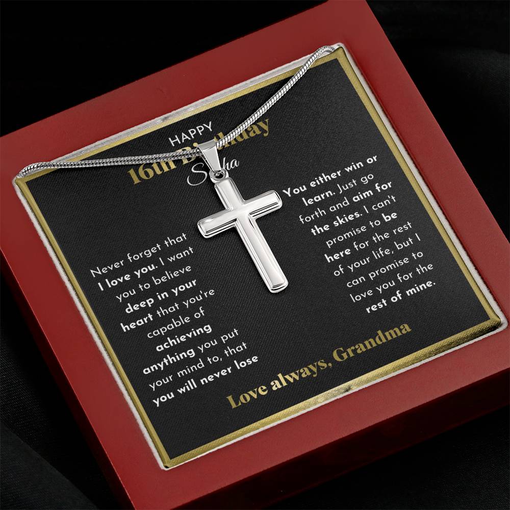 16th Birthday Cross Necklace Personalized