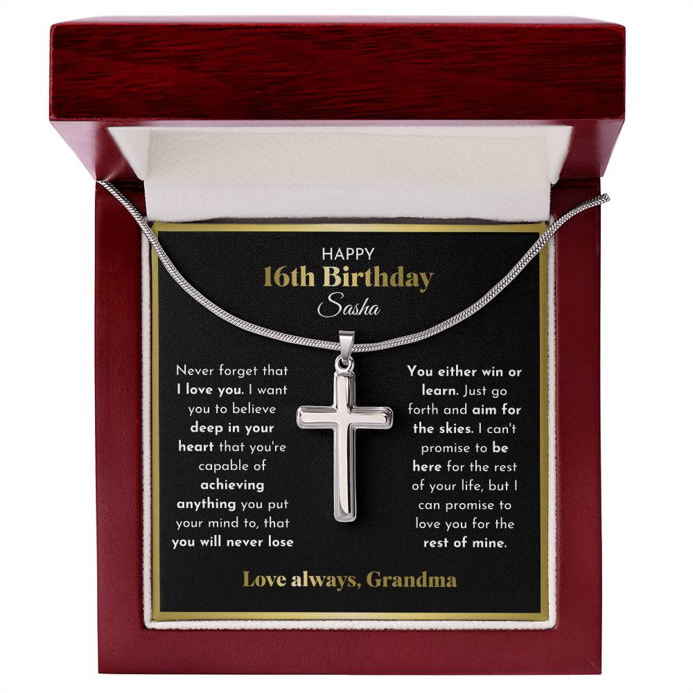 16th Birthday Cross Necklace Personalized