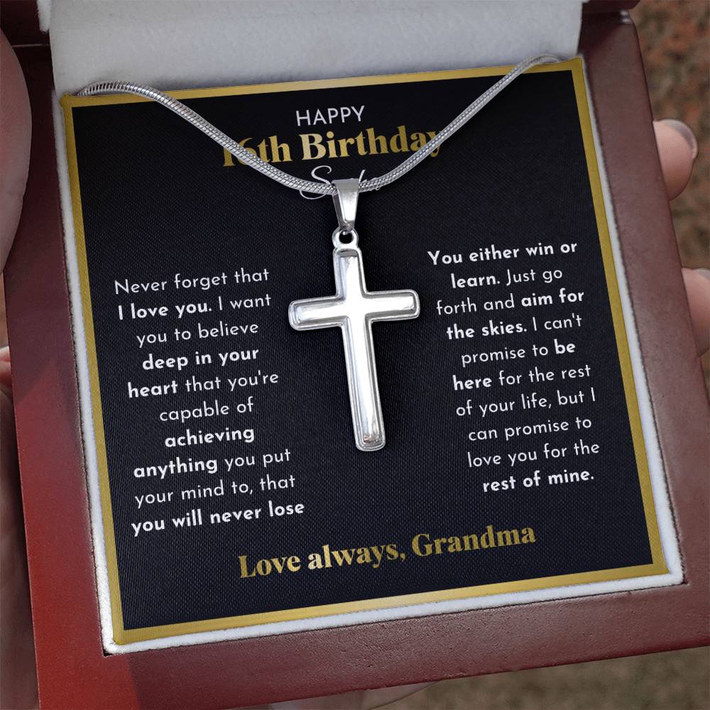 16th Birthday Cross Necklace Personalized