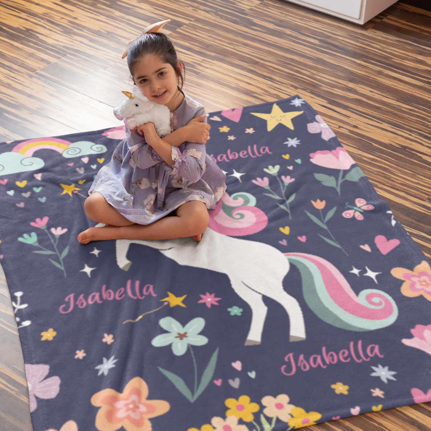 Magical Unicorn Name Plush Velveteen Blanket