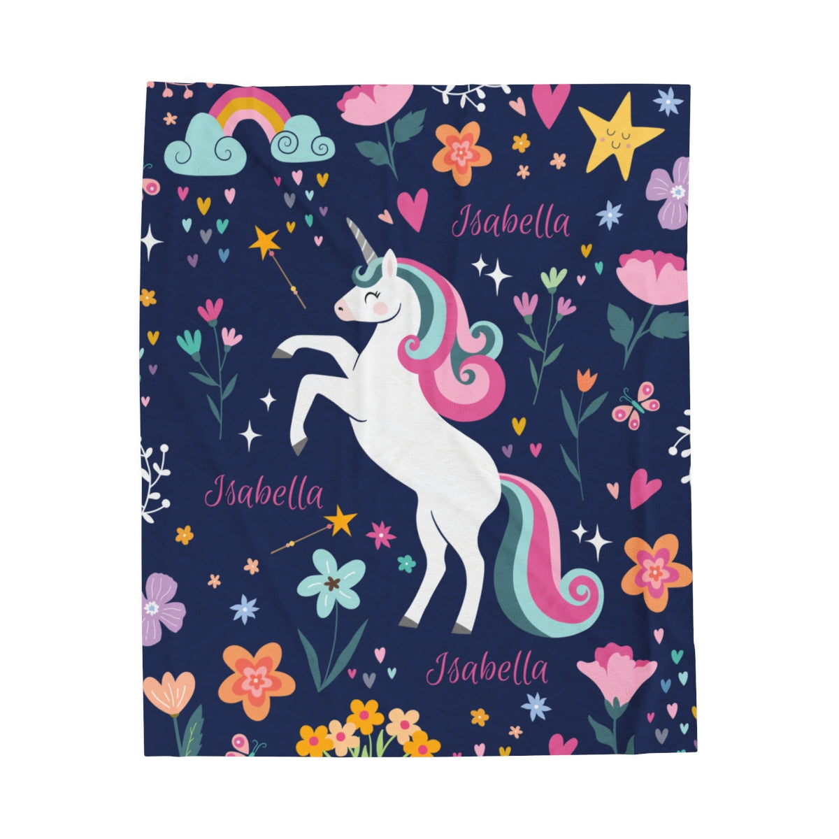 Magical Unicorn Name Plush Velveteen Blanket