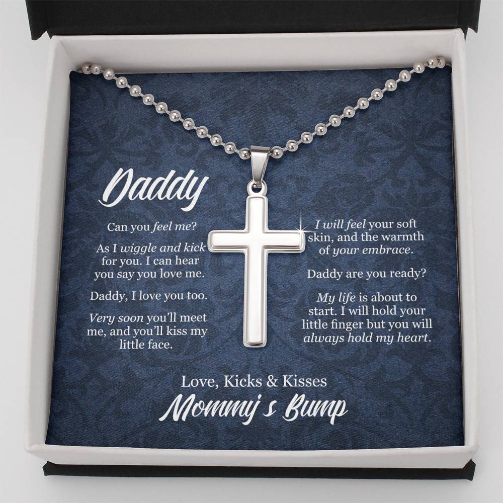 Daddy Engraved Cross Ball Chain Necklace
