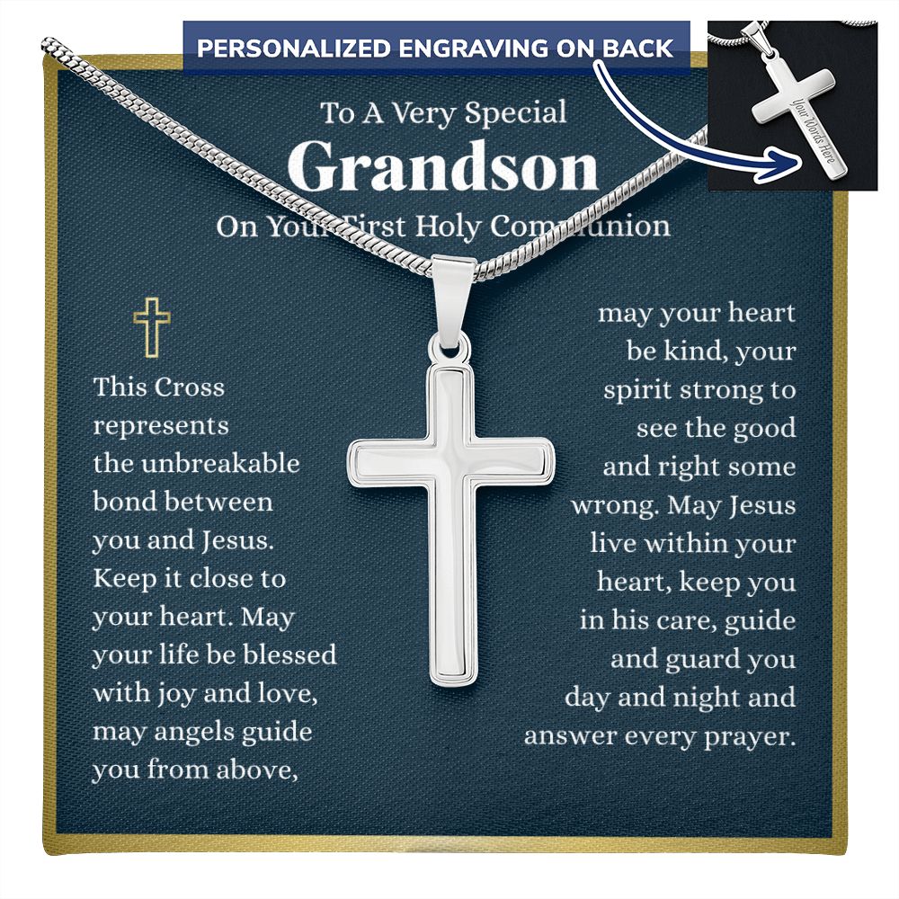 To A Very Special Grandson First Holy Communion Cross - Custom Engraving