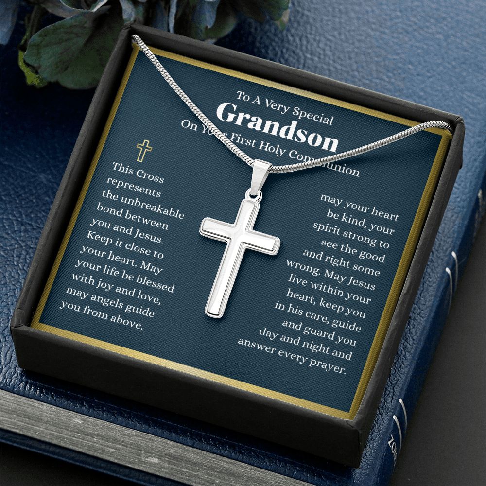 To A Very Special Grandson First Holy Communion Cross - Custom Engraving