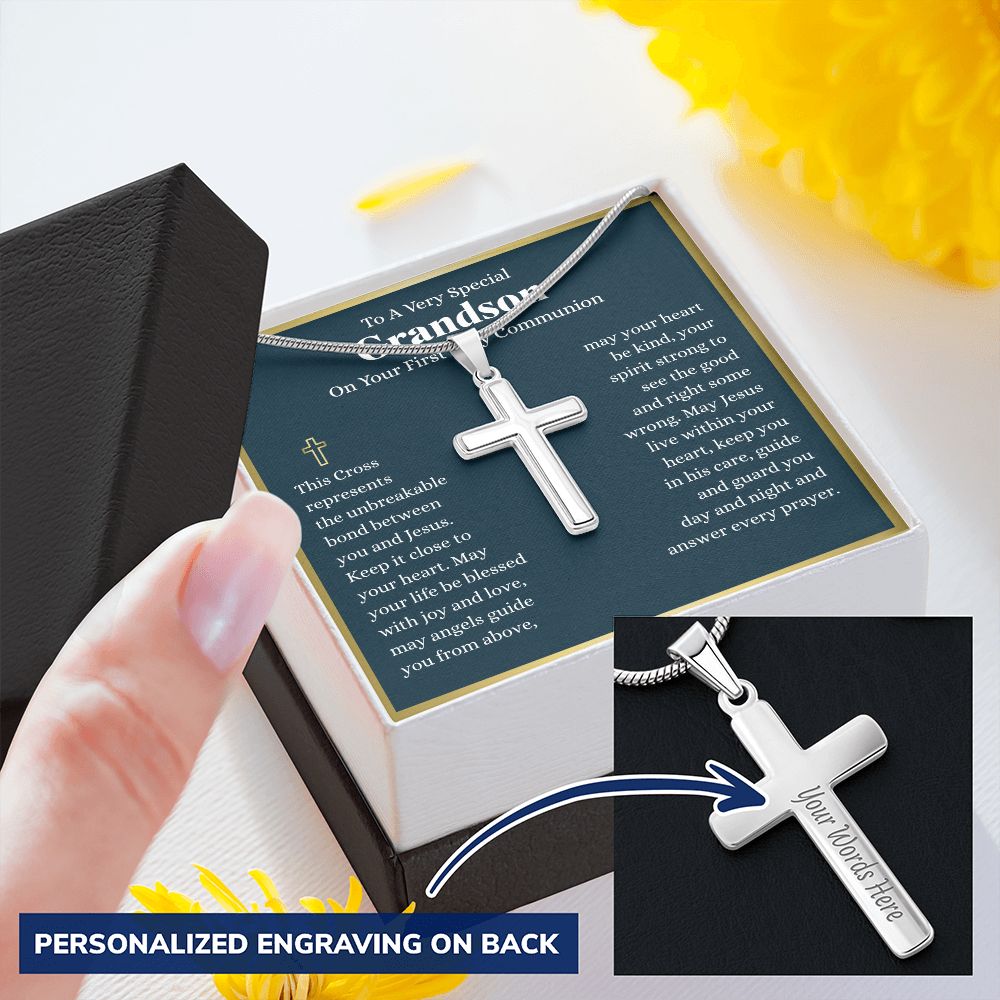 To A Very Special Grandson First Holy Communion Cross - Custom Engraving