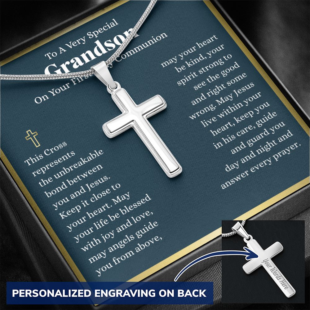 To A Very Special Grandson First Holy Communion Cross - Custom Engraving