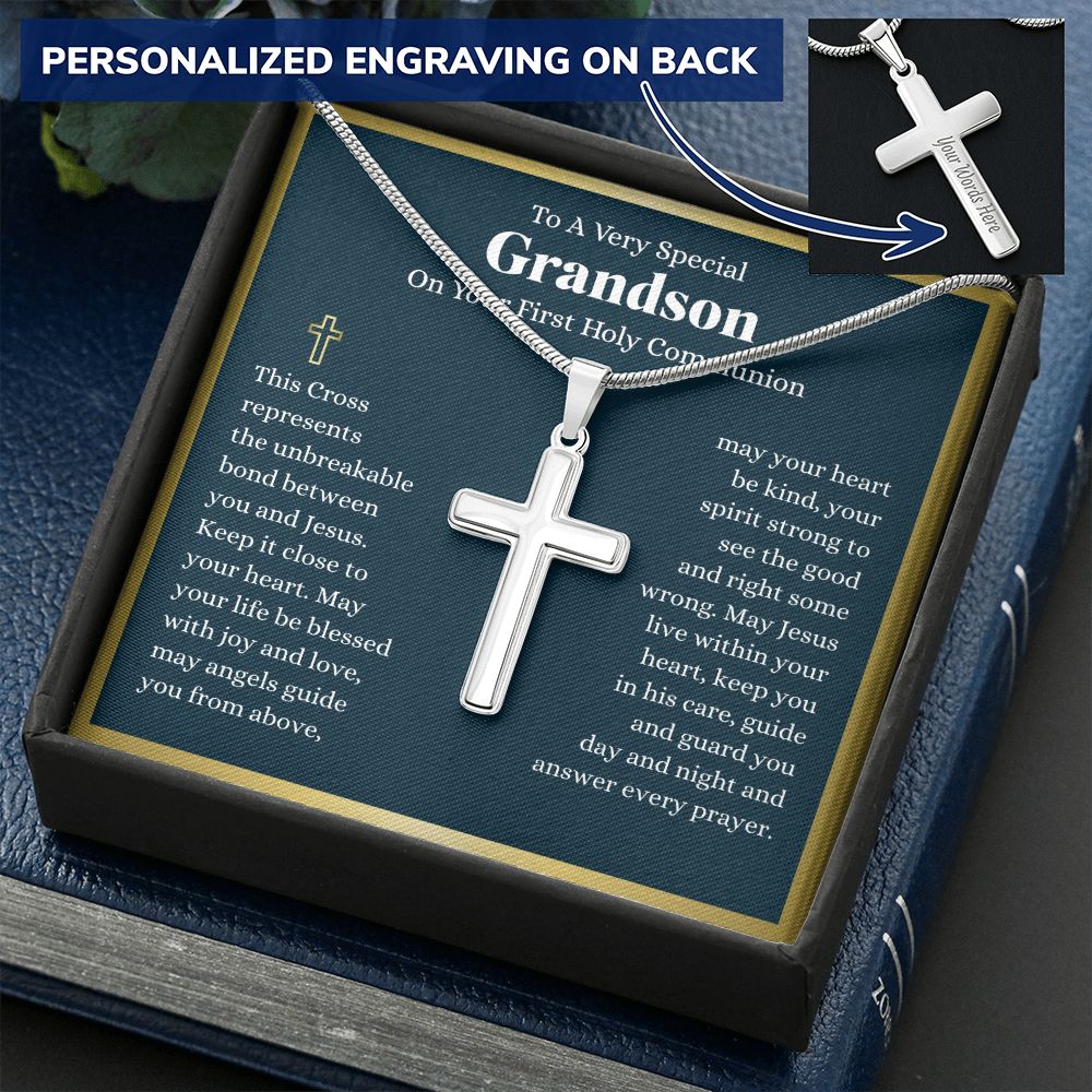 To A Very Special Grandson First Holy Communion Cross - Custom Engraving