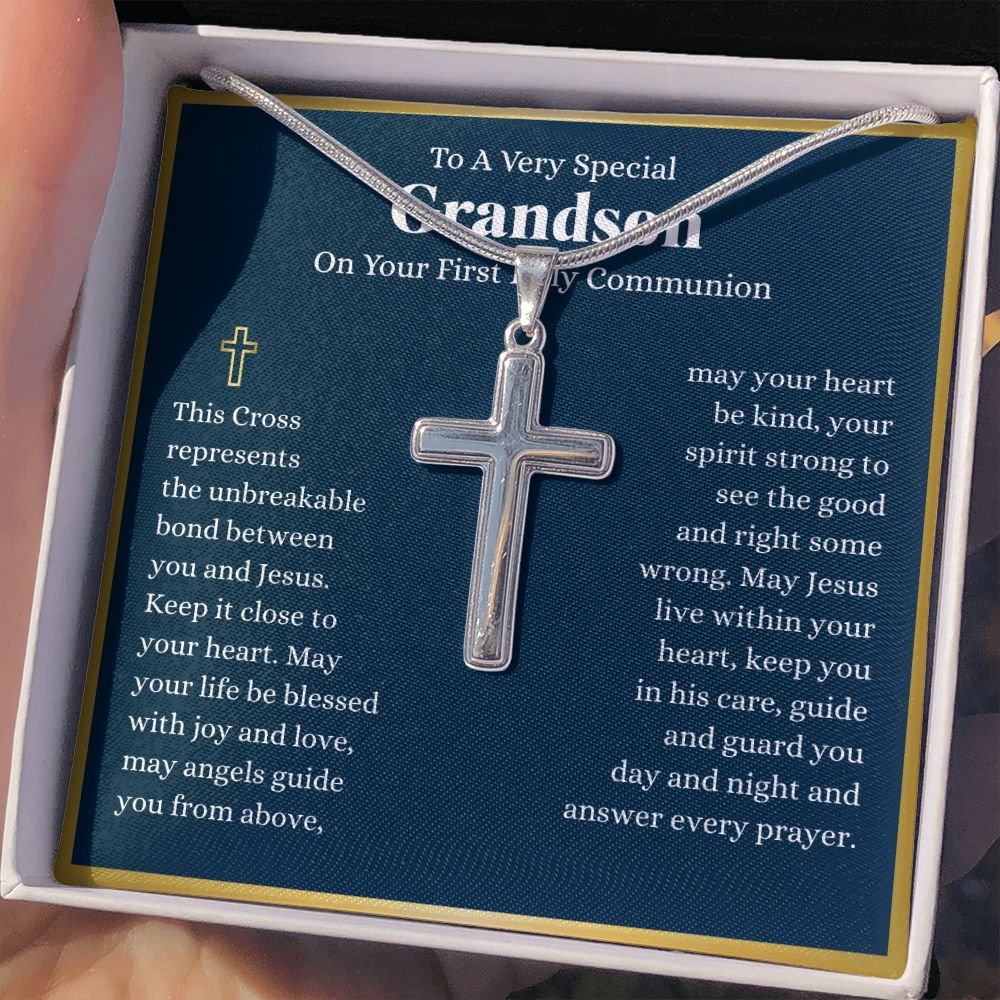 To A Very Special Grandson First Holy Communion Cross - Custom Engraving