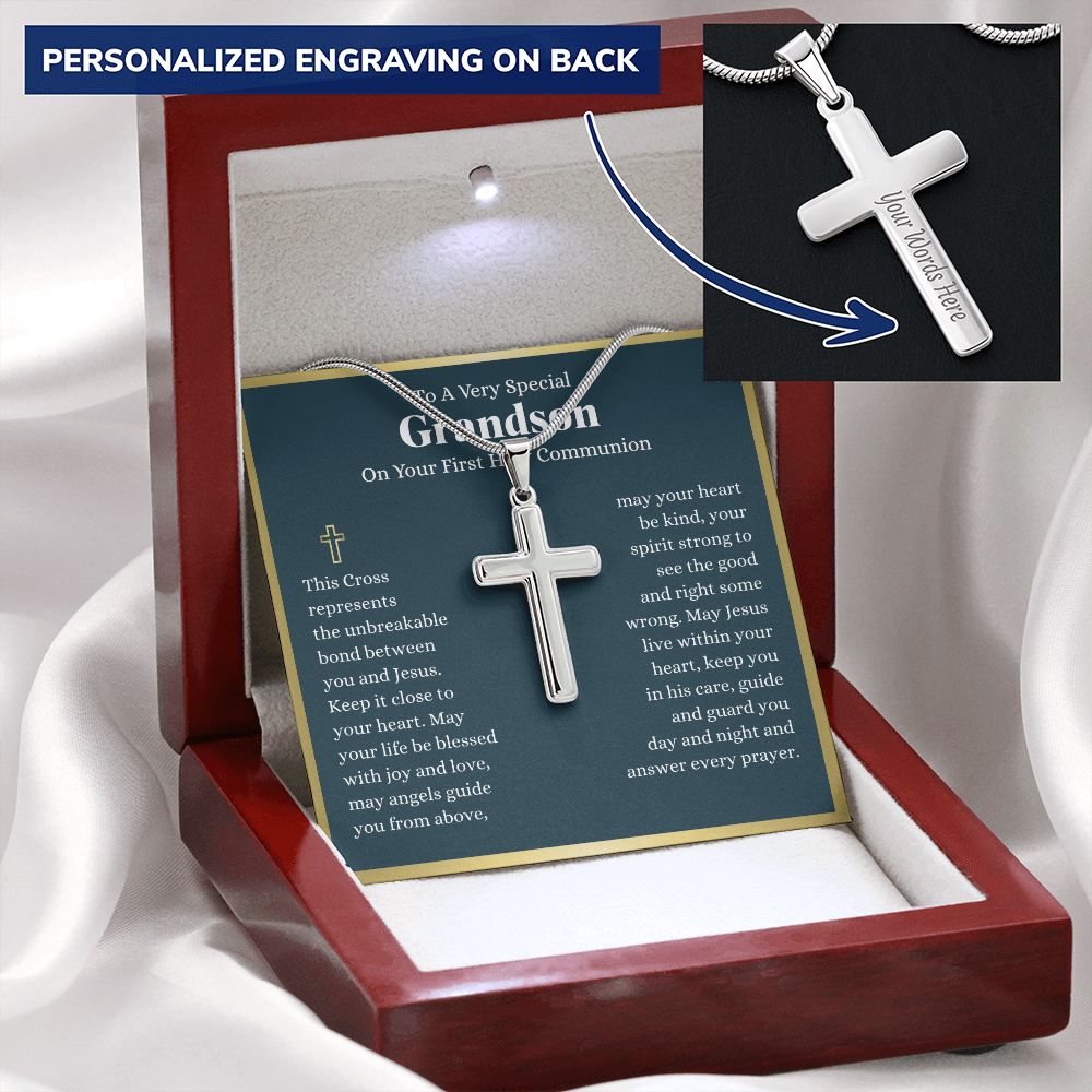 To A Very Special Grandson First Holy Communion Cross - Custom Engraving