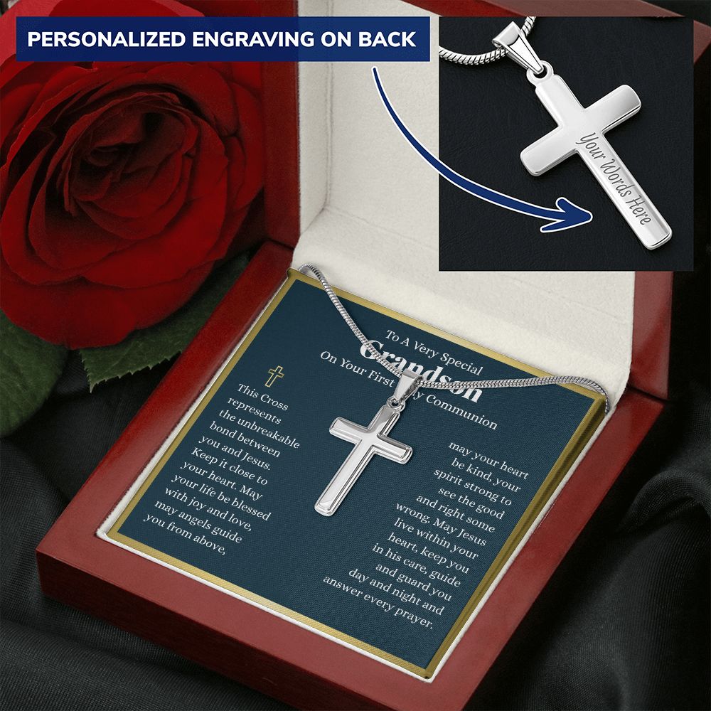 To A Very Special Grandson First Holy Communion Cross - Custom Engraving