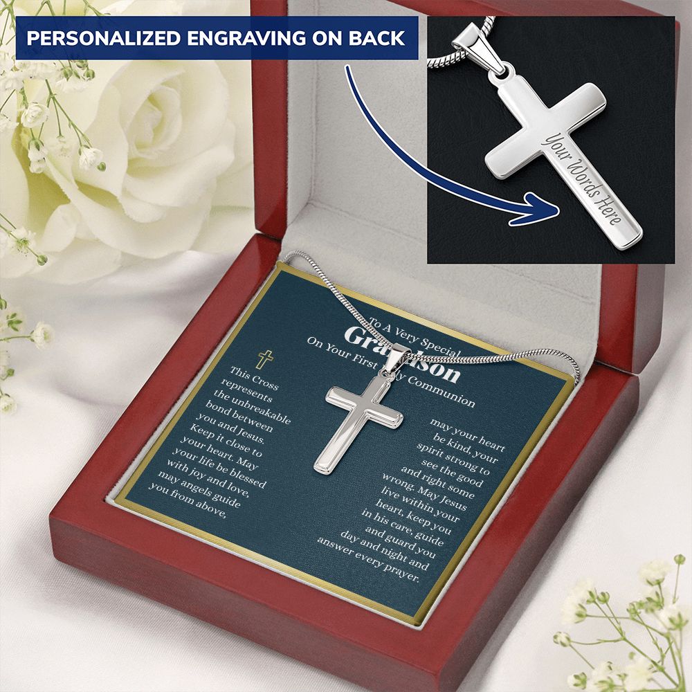 To A Very Special Grandson First Holy Communion Cross - Custom Engraving