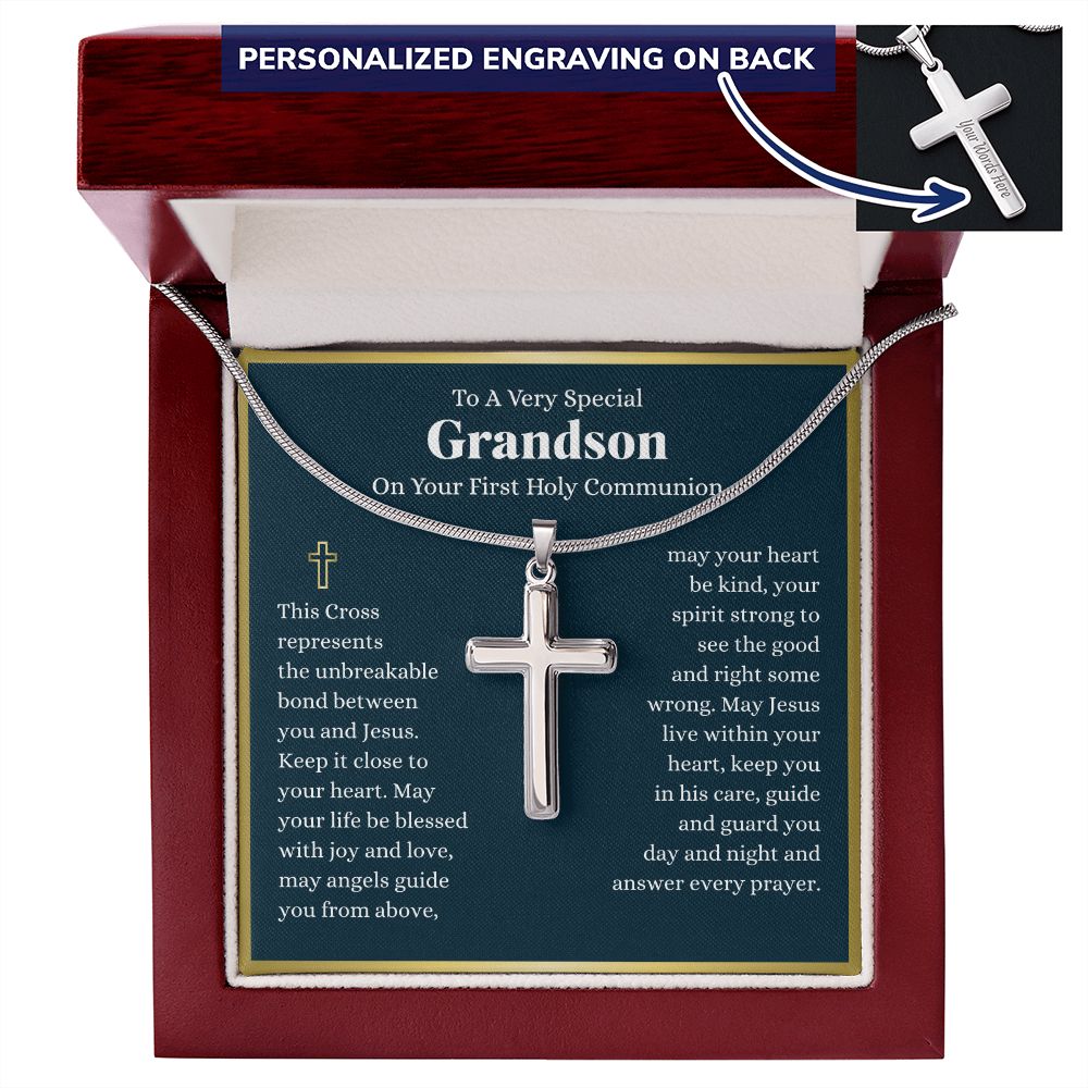 To A Very Special Grandson First Holy Communion Cross - Custom Engraving