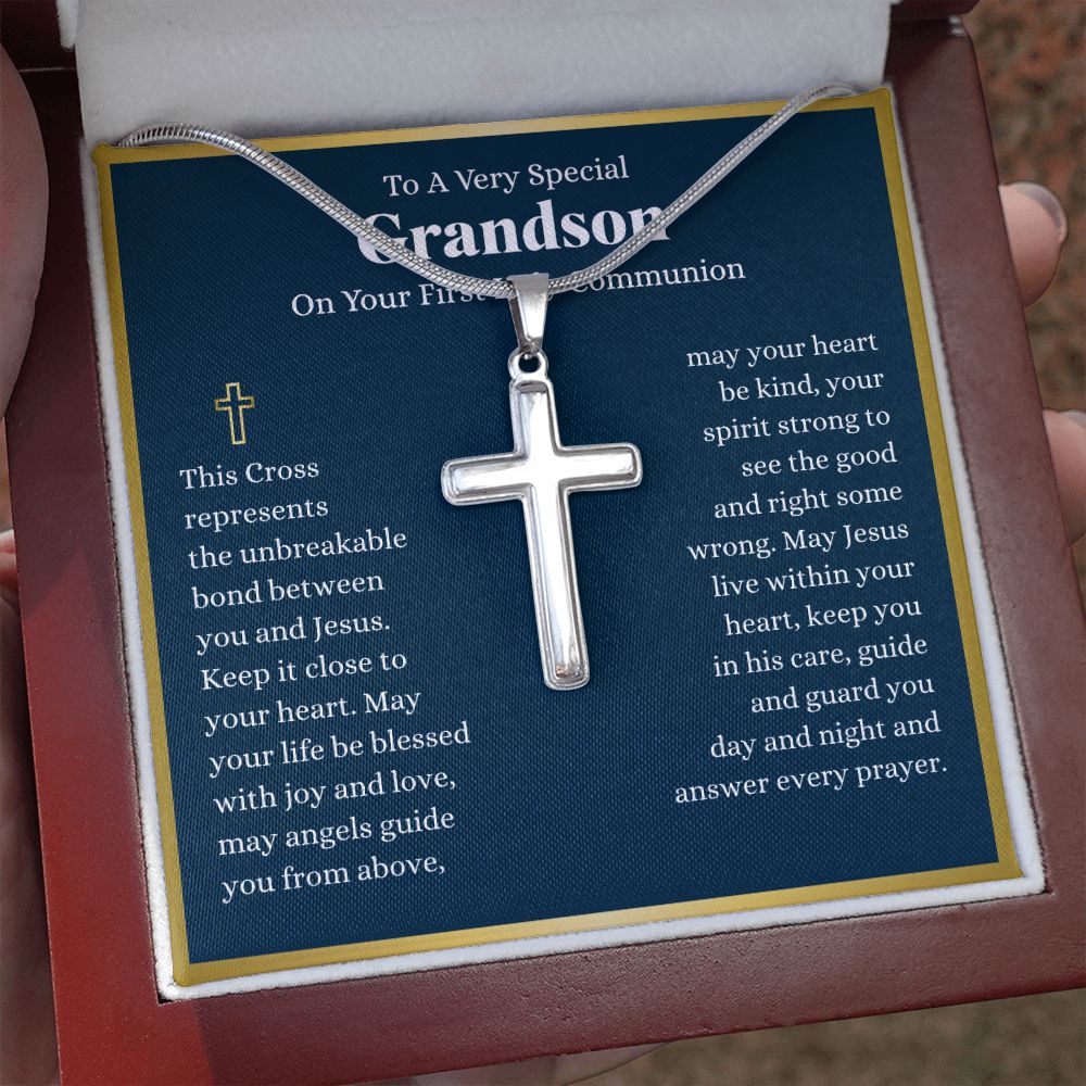 To A Very Special Grandson First Holy Communion Cross - Custom Engraving