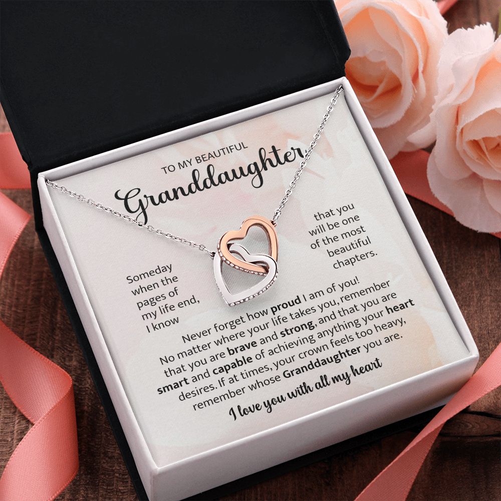 To My Beautiful Granddaughter Interlocking Heart Necklace