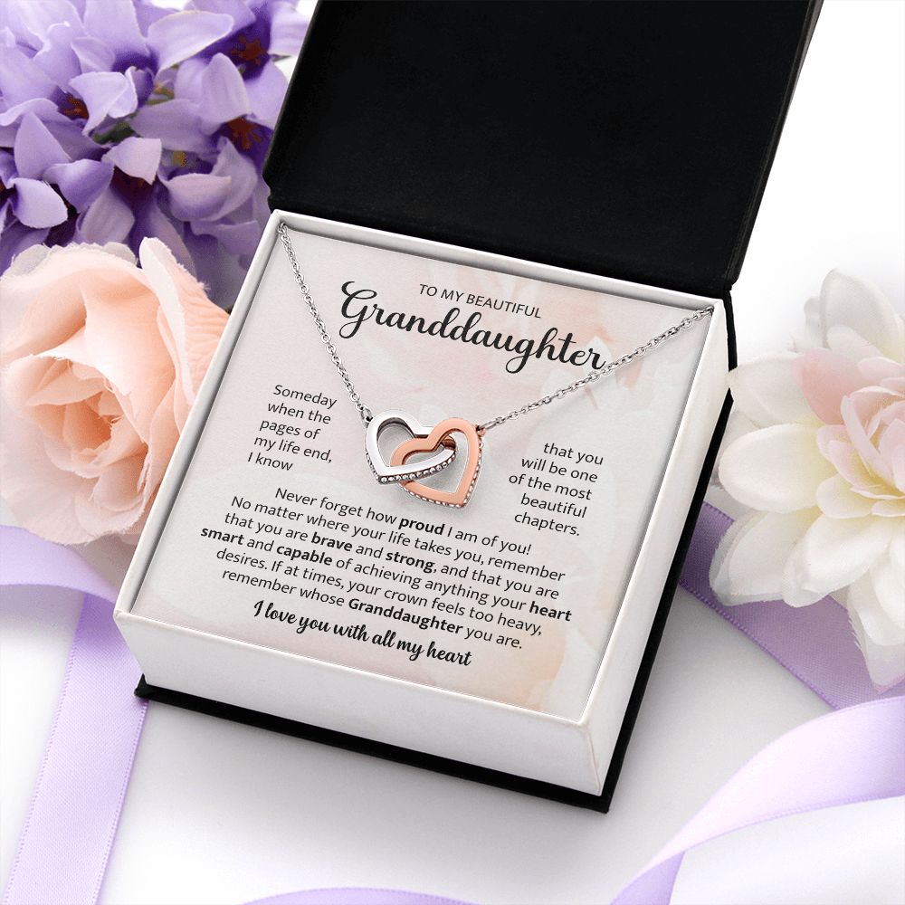 To My Beautiful Granddaughter Interlocking Heart Necklace