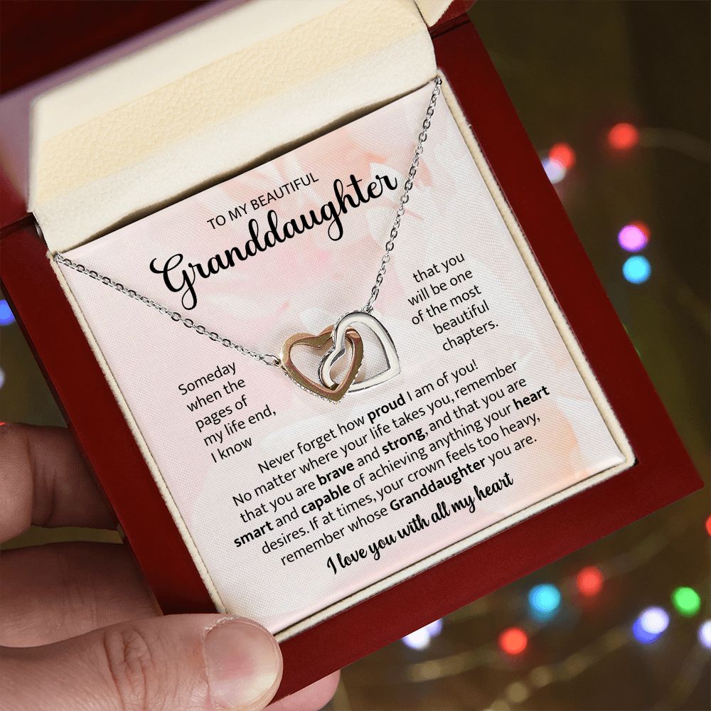To My Beautiful Granddaughter Interlocking Heart Necklace
