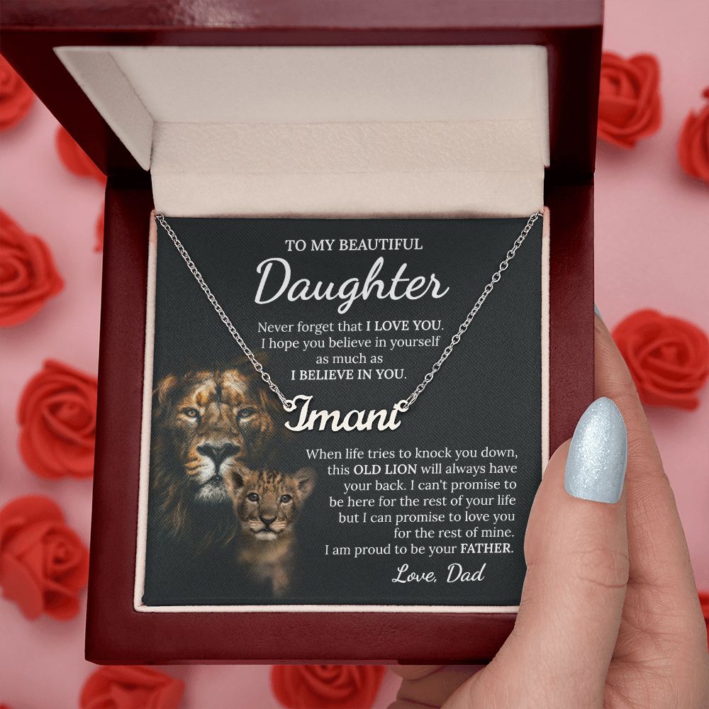 To My Beautiful Daughter Lion Name Necklace