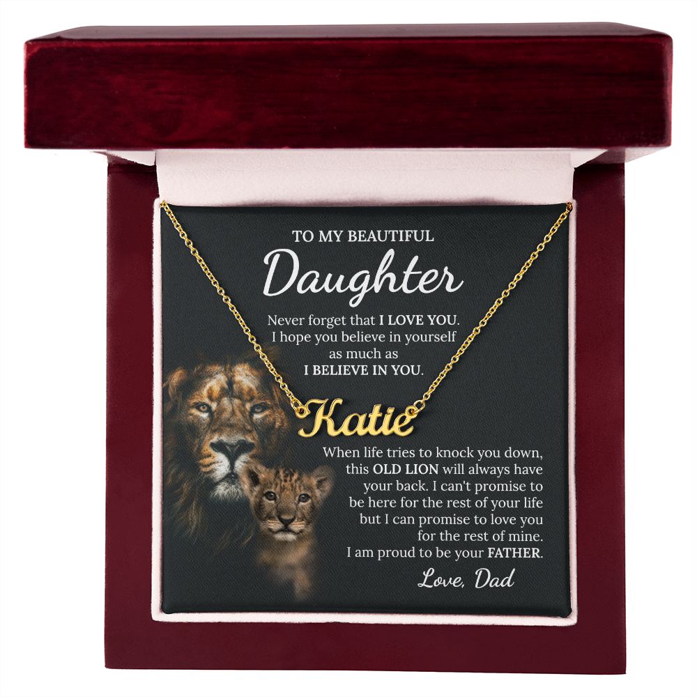 To My Beautiful Daughter Lion Name Necklace