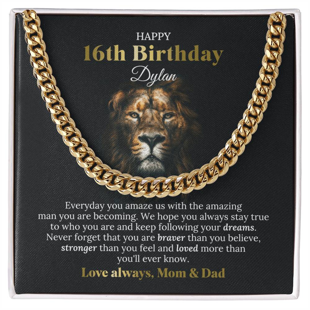16th Birthday Cuban Chain Necklace Personalized