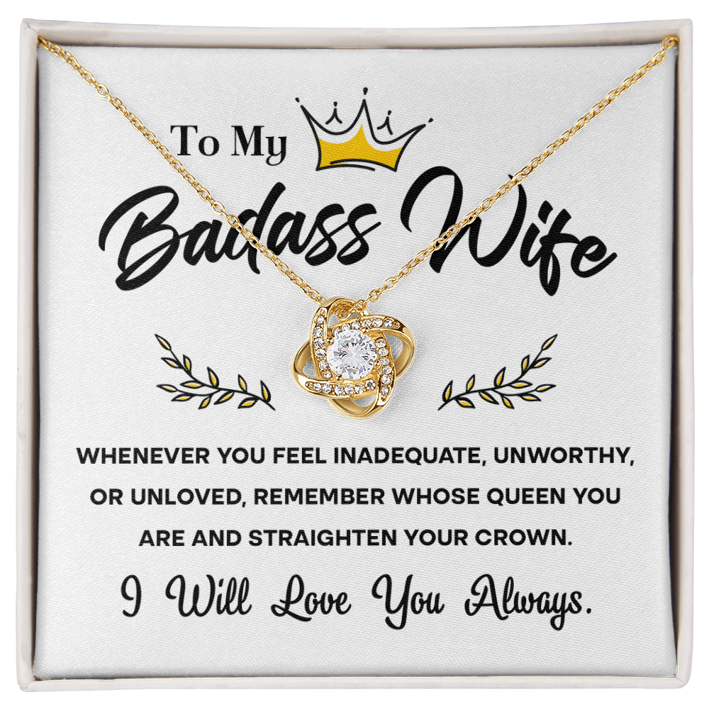 To My Badass Wife – Crown & Love Knot Necklace