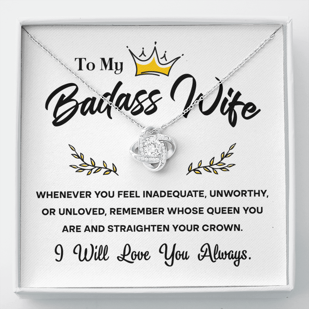 To My Badass Wife – Crown & Love Knot Necklace