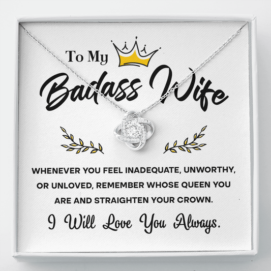 To My Badass Wife – Crown & Love Knot Necklace