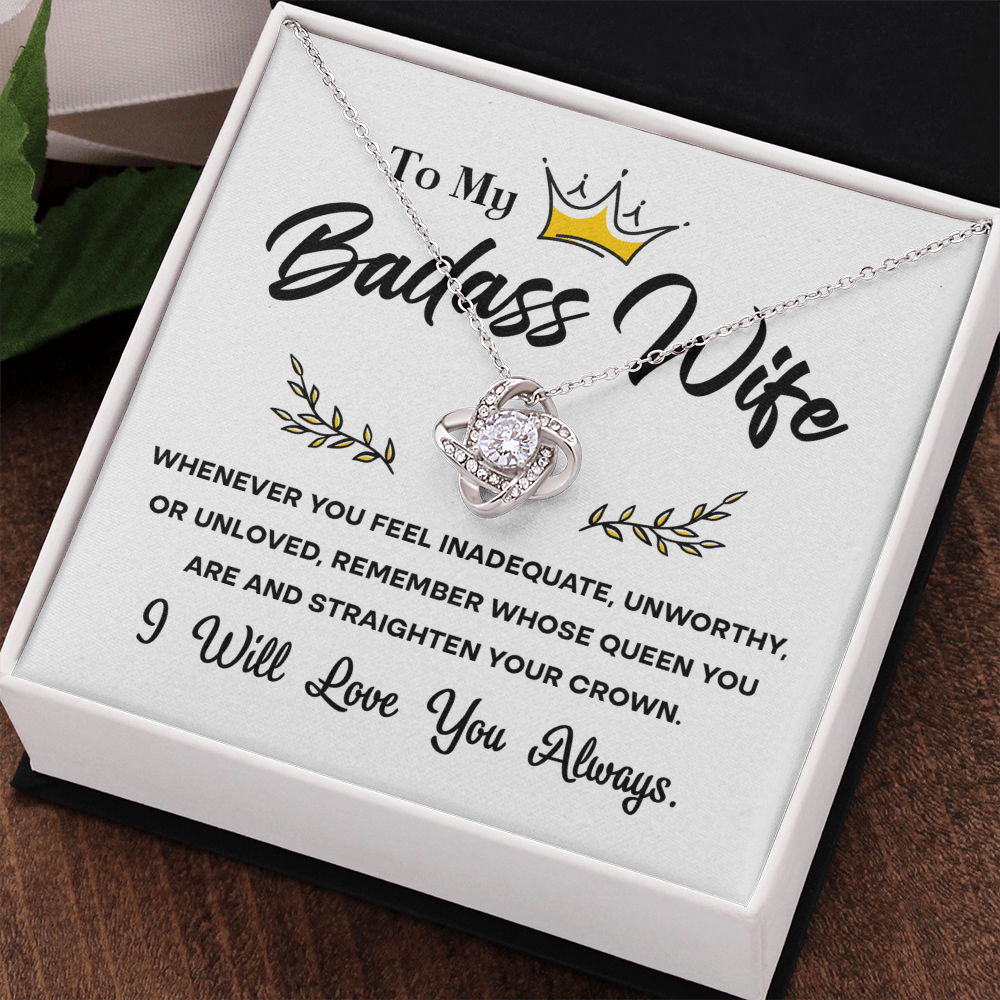To My Badass Wife – Crown & Love Knot Necklace