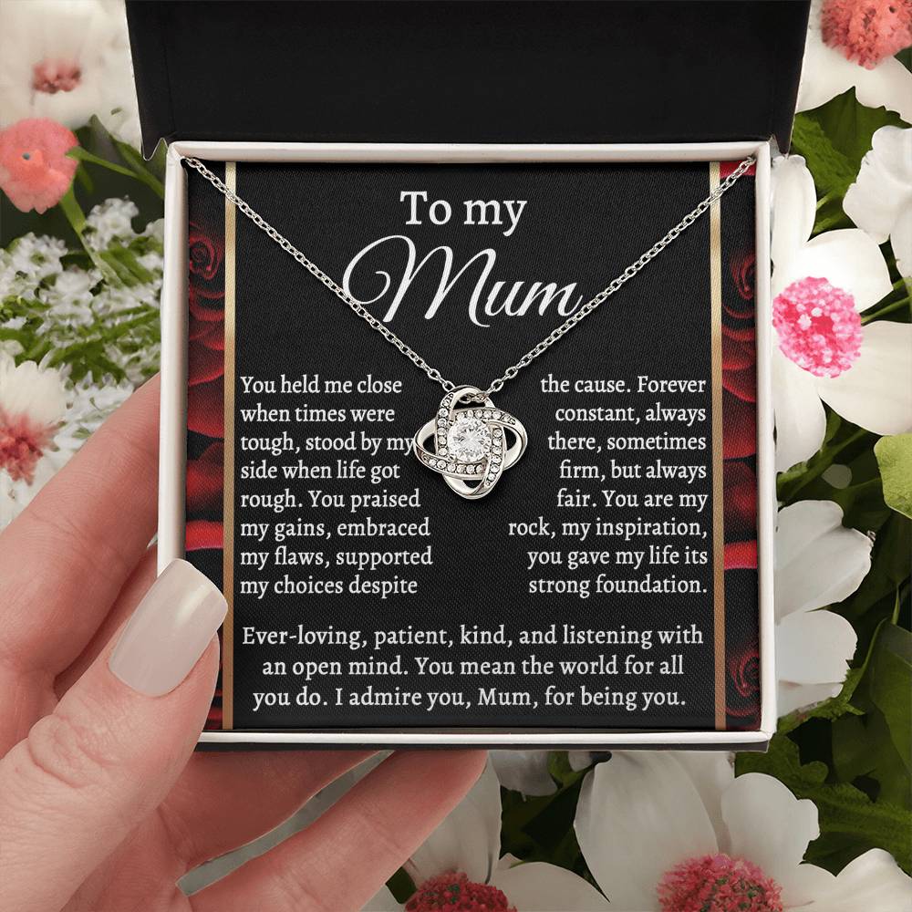 To My Mum – Elegant Love Knot Necklace Gift with Heartfelt Message