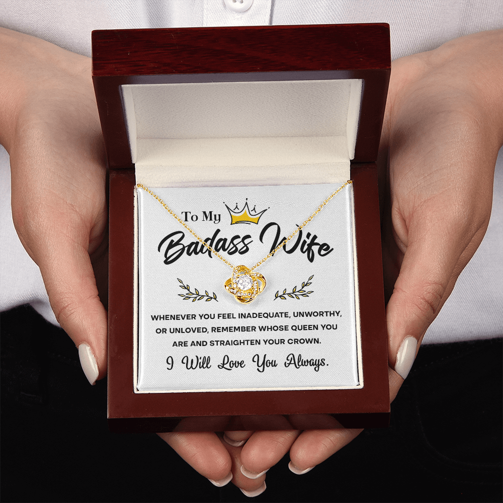 To My Badass Wife – Crown & Love Knot Necklace