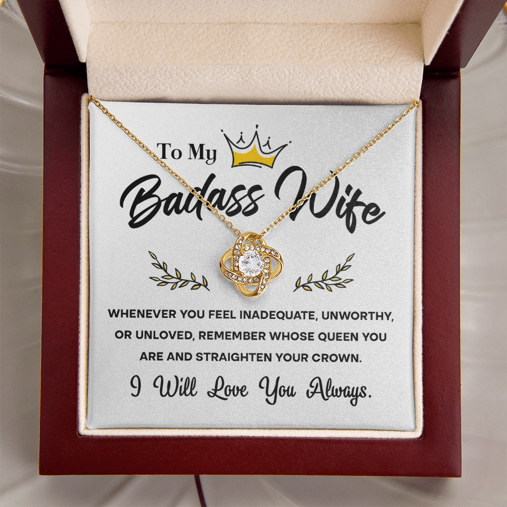 To My Badass Wife – Crown & Love Knot Necklace