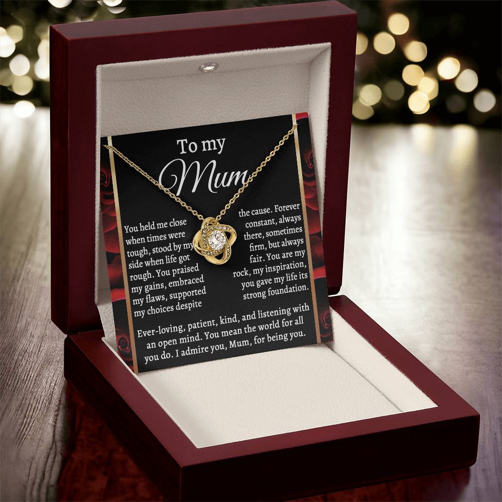 To My Mum – Elegant Love Knot Necklace Gift with Heartfelt Message
