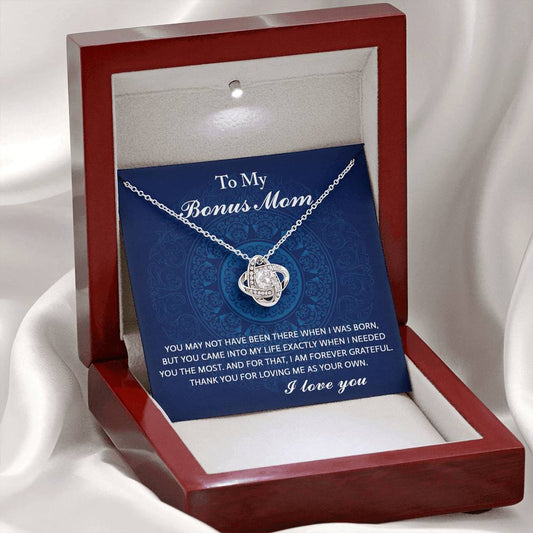 To My Bonus Mom – Love Knot Necklace with Heartfelt Message
